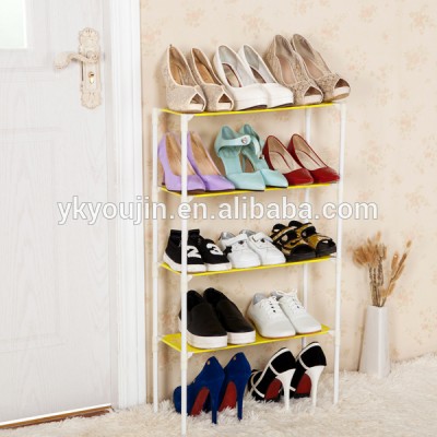 plastic shoe storage shelf in living roonm